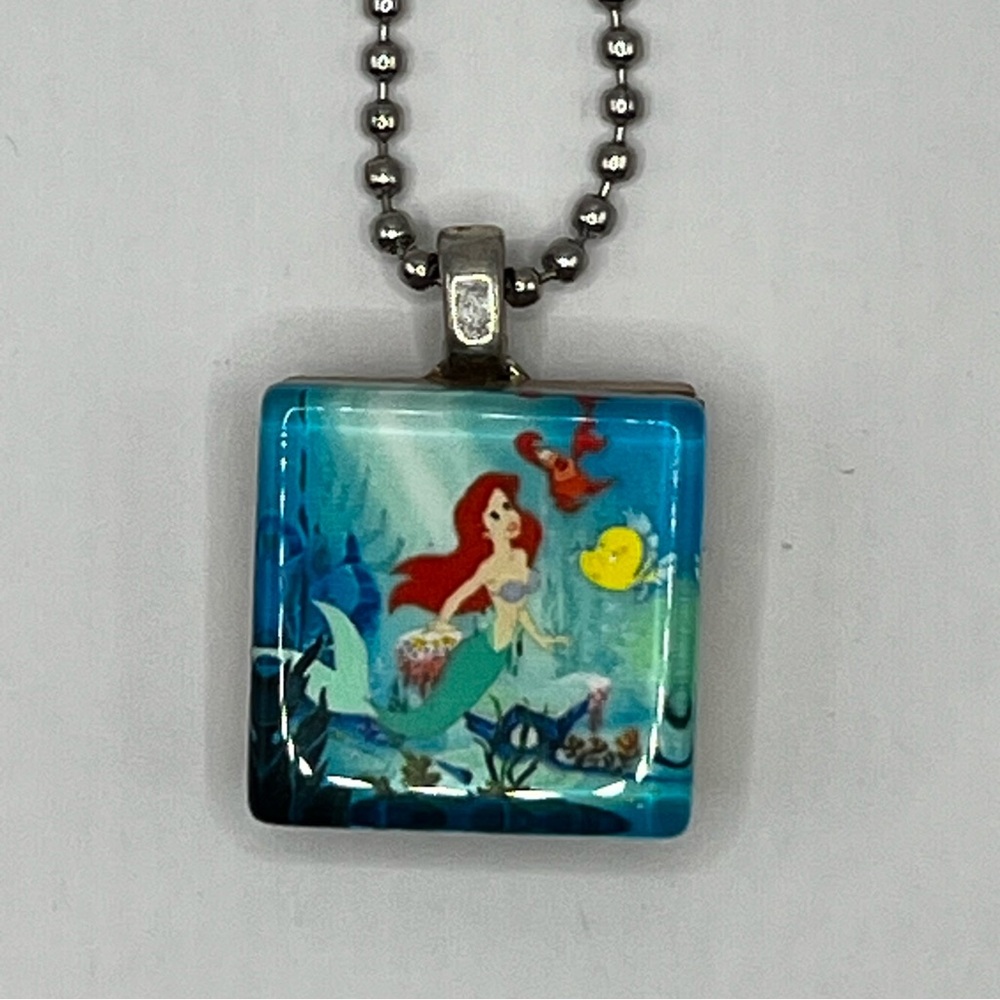 Little Mermaid Scrabble Tile Necklace with Silver Chain